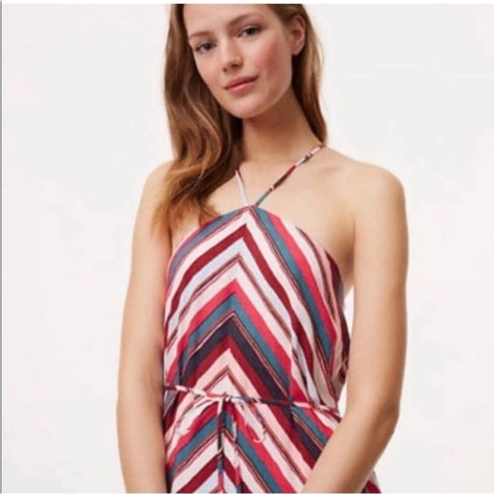 LOFT Striped Chevron Halter Neck Maxi Dress SP Small Petite NWT